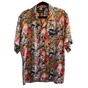 Nicole Miller Silk Harley Davidson Short Sleeve Button Down Shirt 1991